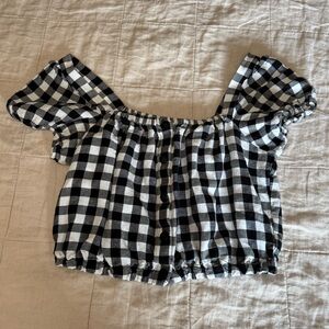 Madewell Black and White Gingham Crop Top